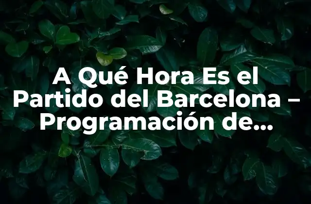A Qué Hora es el Partido Del Barcelona – Programación de Fútbol en Vivo