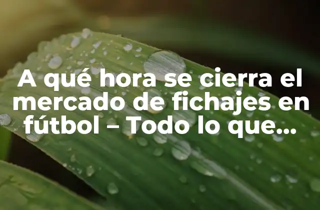 A Qué Hora Se Cierra el Mercado de Fichajes en Fútbol – Todo Lo que Debes Saber