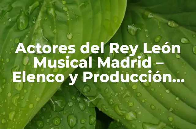 Actores Del Rey León Musical Madrid – Elenco y Producción Del Clásico de Broadway