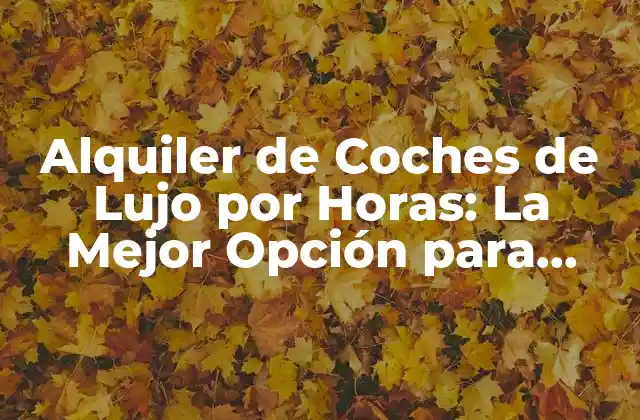 Alquiler de Coches de Lujo por Horas: la Mejor Opción para Viajes Especiales