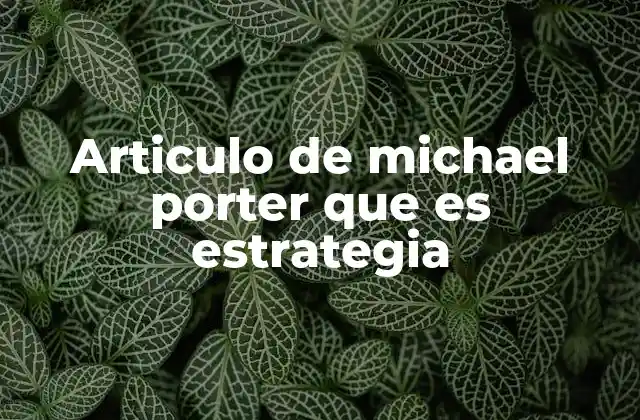 Articulo de Michael Porter que es Estrategia