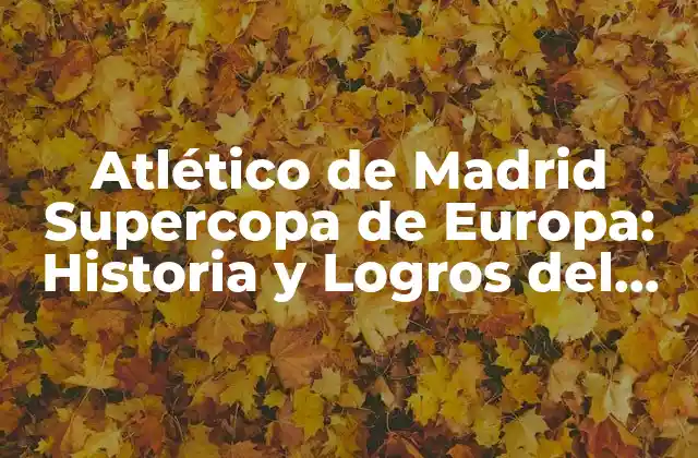 Atlético de Madrid Supercopa de Europa: Historia y Logros Del Equipo Colchonero