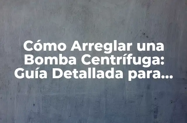 Cómo Arreglar una Bomba Centrífuga: Guía Detallada para Solucionar Problemas