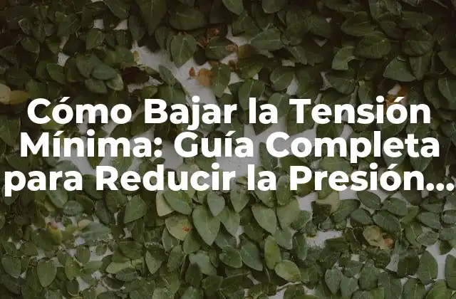 Cómo Bajar la Tensión Mínima: Guía Completa para Reducir la Presión Arterial