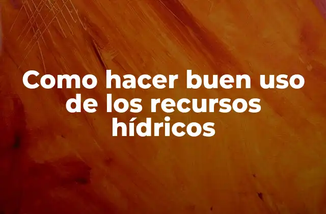 Como Hacer Buen Uso de los Recursos Hídricos