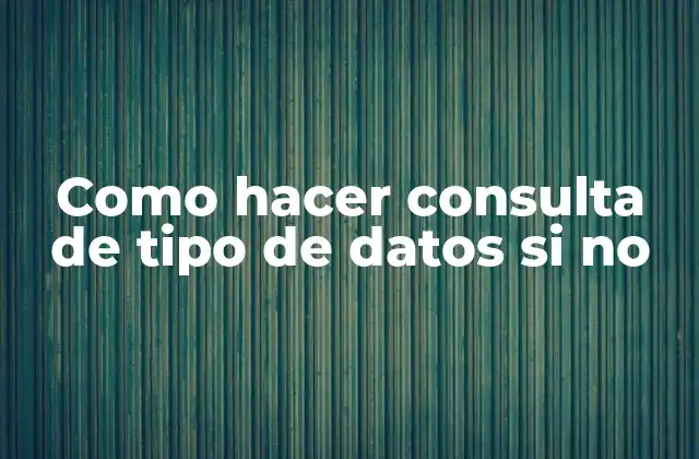 Como Hacer Consulta de Tipo de Datos Si No