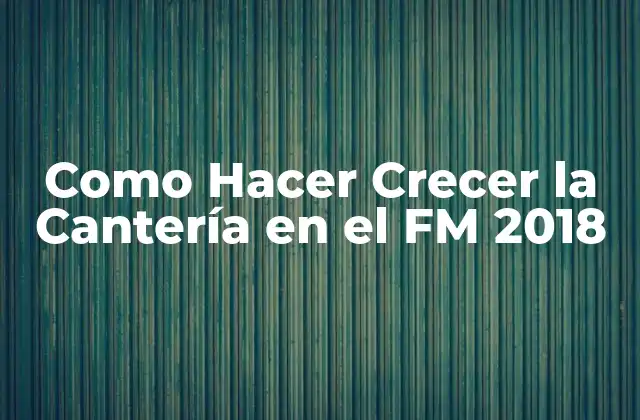 Como Hacer Crecer la Cantería en el Fm 2018