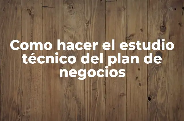 Como Hacer el Estudio Técnico Del Plan de Negocios