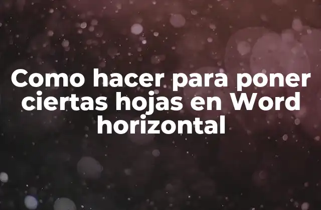 Como Hacer para Poner Ciertas Hojas en Word Horizontal
