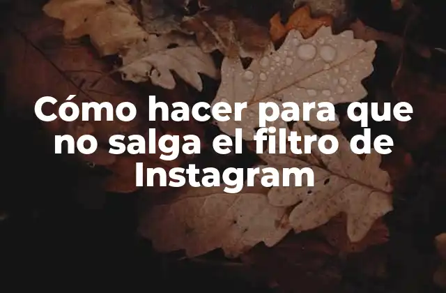 Cómo Hacer para que No Salga el Filtro de Instagram