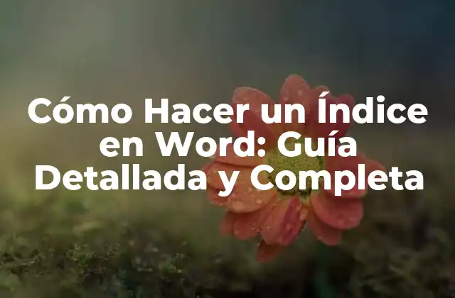 Cómo Hacer un Índice en Word: Guía Detallada y Completa