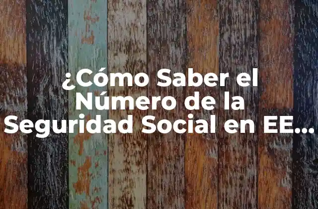 ¿cómo Saber el Número de la Seguridad Social en Ee. Uu.?