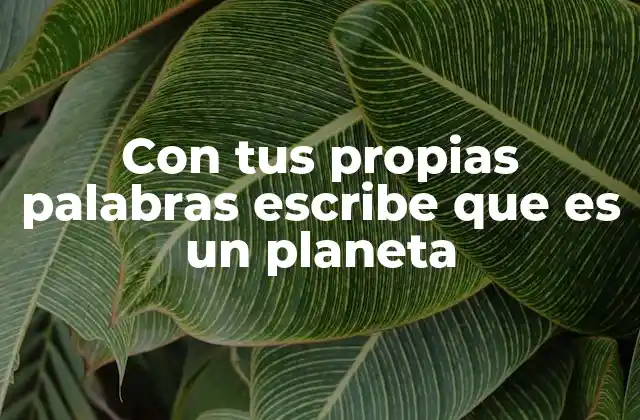 Con Tus Propias Palabras Escribe que es un Planeta