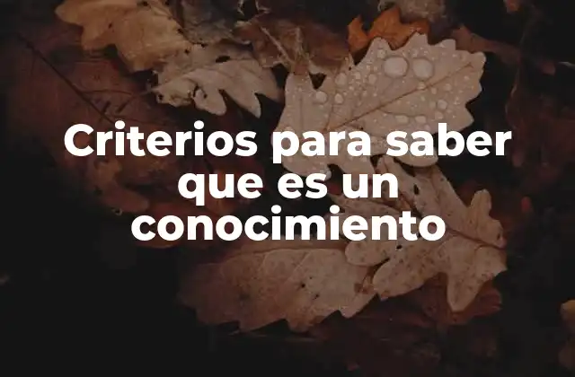 Criterios para Saber que es un Conocimiento