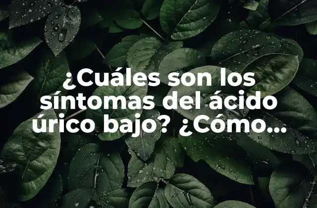 ¿cuáles Son los Síntomas Del Ácido Úrico Bajo? ¿cómo Afecta a la Salud?
