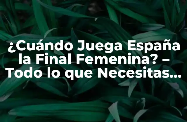 ¿cuándo Juega España la Final Femenina? – Todo Lo que Necesitas Saber