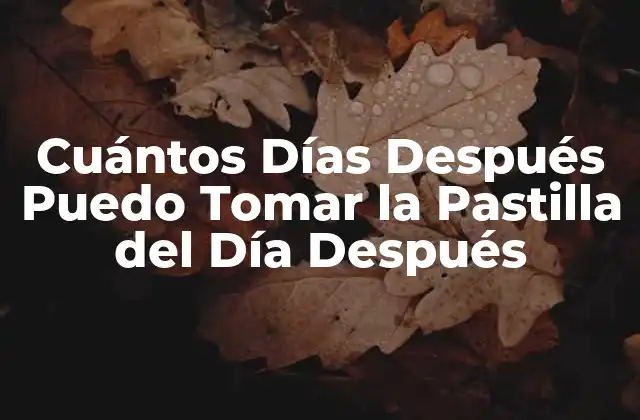 Cuántos Días Después Puedo Tomar la Pastilla Del Día Después