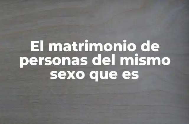 El Matrimonio de Personas Del Mismo Sexo que es