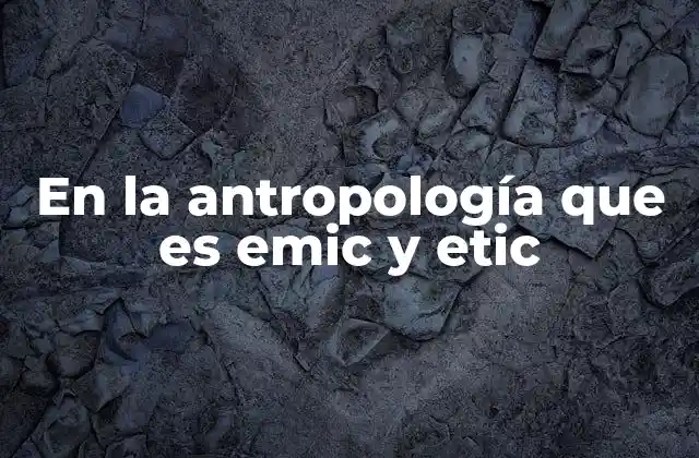En la Antropología que es Emic y Etic