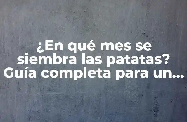 ¿en Qué Mes Se Siembra las Patatas? Guía Completa para un Cultivo Exitoso