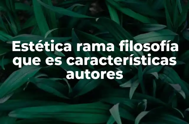Estética Rama Filosofía que es Características Autores