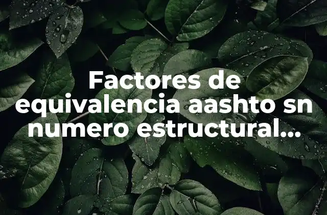 Factores de Equivalencia Aashto Sn Numero Estructural que es