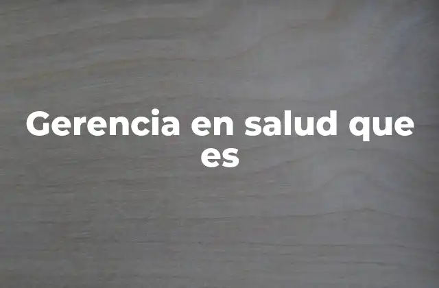 Gerencia en Salud que es