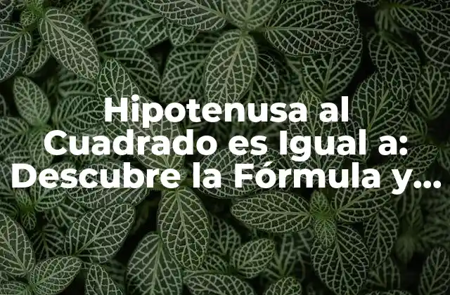 Hipotenusa Al Cuadrado es Igual A: Descubre la Fórmula y Su Aplicación en Geometría