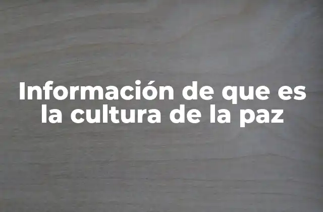Información de que es la Cultura de la Paz