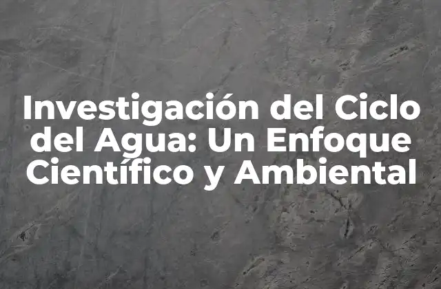 Investigación Del Ciclo Del Agua: un Enfoque Científico y Ambiental