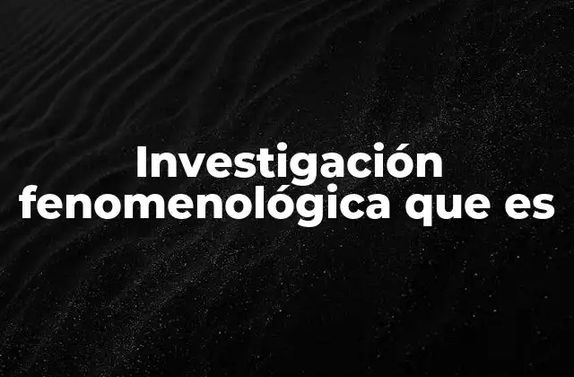 Investigación Fenomenológica que es