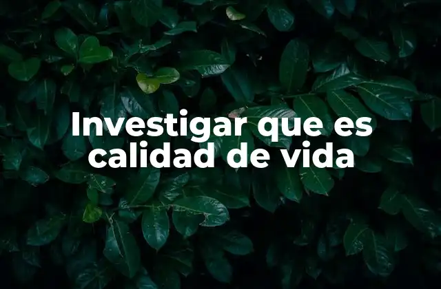 Investigar que es Calidad de Vida