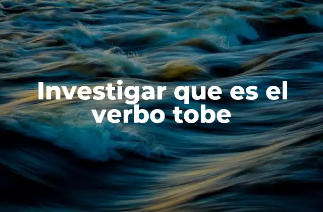 Investigar que es el Verbo Tobe