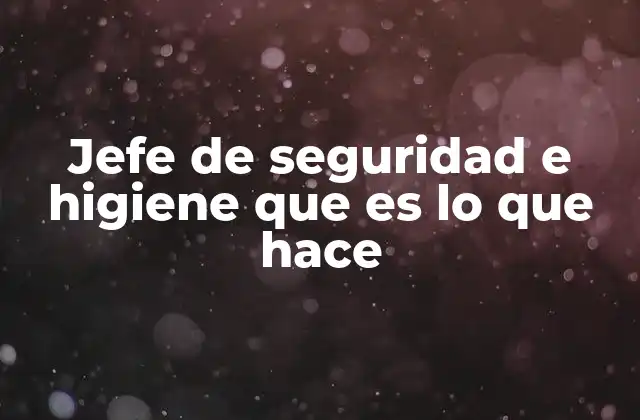 Jefe de Seguridad e Higiene que es Lo que Hace