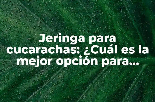 Jeringa para Cucarachas: ¿cuál es la Mejor Opción para Eliminar Plagas de Forma Efectiva?