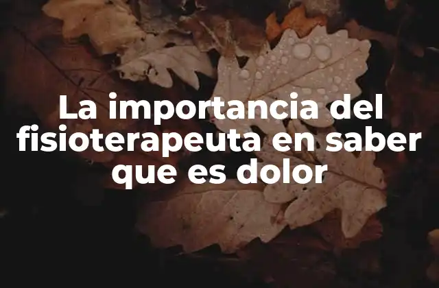 La Importancia Del Fisioterapeuta en Saber que es Dolor