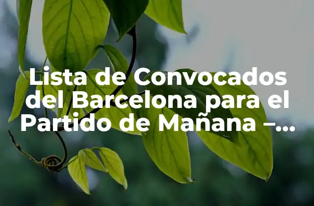 Lista de Convocados Del Barcelona para el Partido de Mañana – Noticias y Actualidad