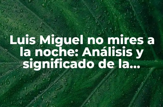 Luis Miguel No Mires a la Noche: Análisis y Significado de la Canción