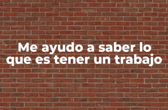 Me Ayudo a Saber Lo que es Tener un Trabajo