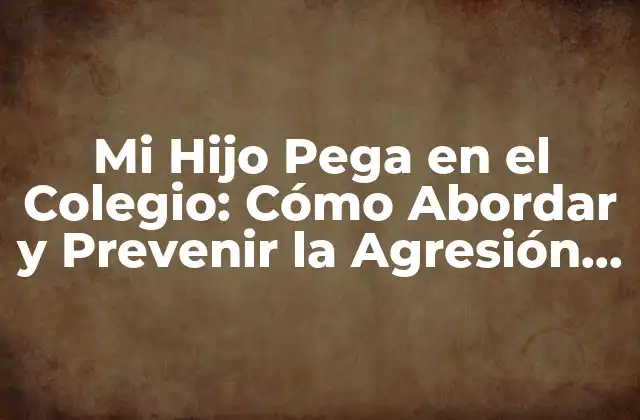 Mi Hijo Pega en el Colegio: Cómo Abordar y Prevenir la Agresión en Niños