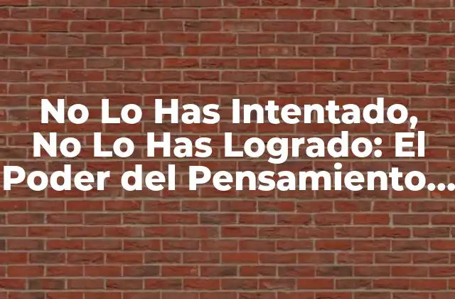 No Lo Has Intentado, No Lo Has Logrado: el Poder Del Pensamiento Positivo