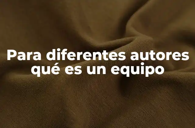 Para Diferentes Autores Qué es un Equipo