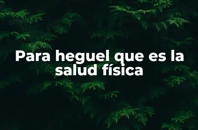Para Heguel que es la Salud Física