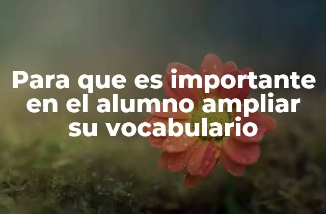 Para que es Importante en el Alumno Ampliar Su Vocabulario