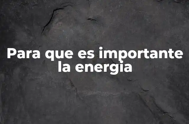 Para que es Importante la Energia