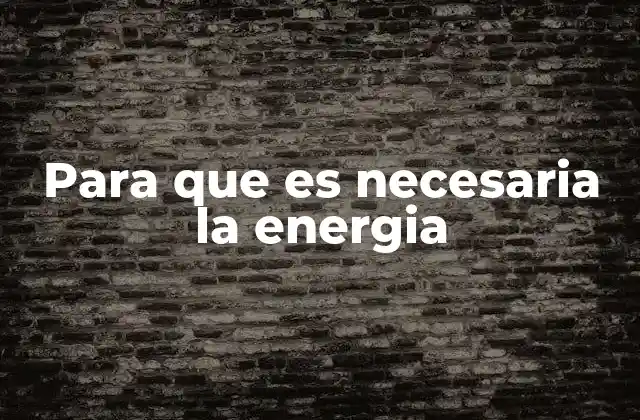 Para que es Necesaria la Energia