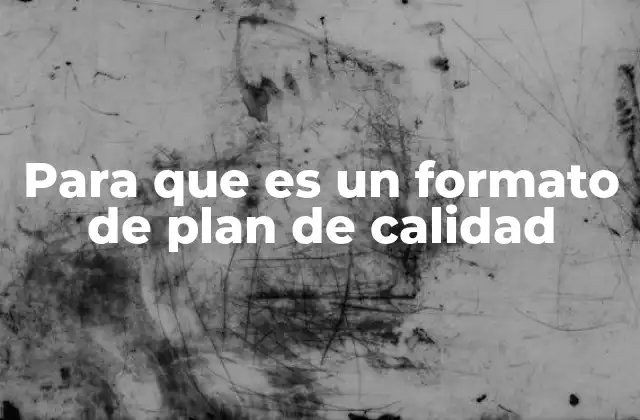 Para que es un Formato de Plan de Calidad