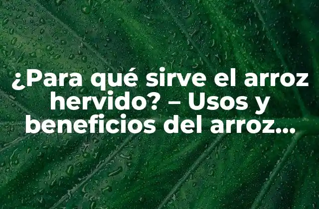 ¿para Qué Sirve el Arroz Hervido? – Usos y Beneficios Del Arroz Cocido