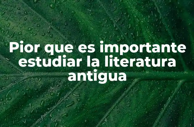 Pior que es Importante Estudiar la Literatura Antigua