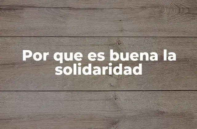 Por que es Buena la Solidaridad